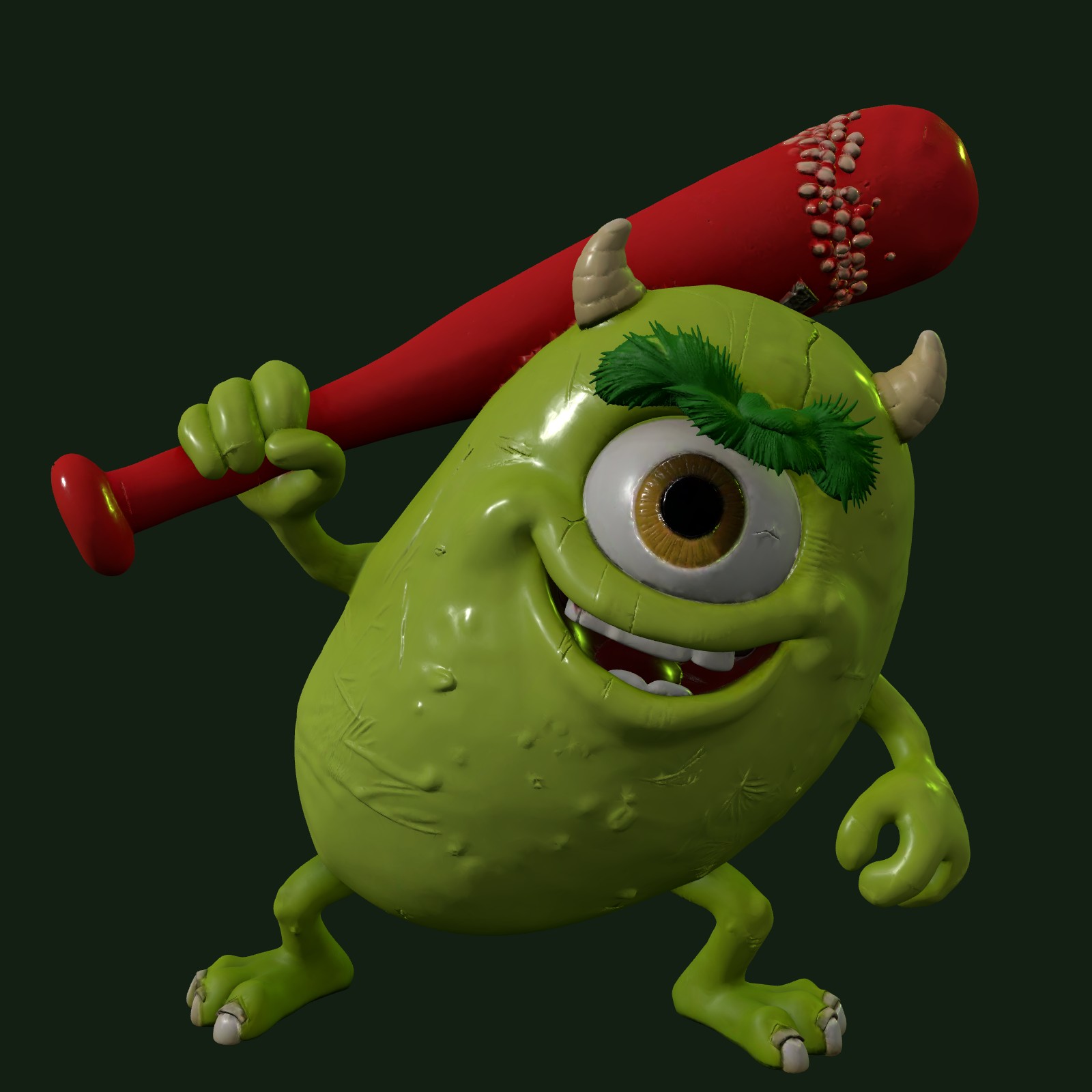 Bazonki with a red foam bat over his shoulder