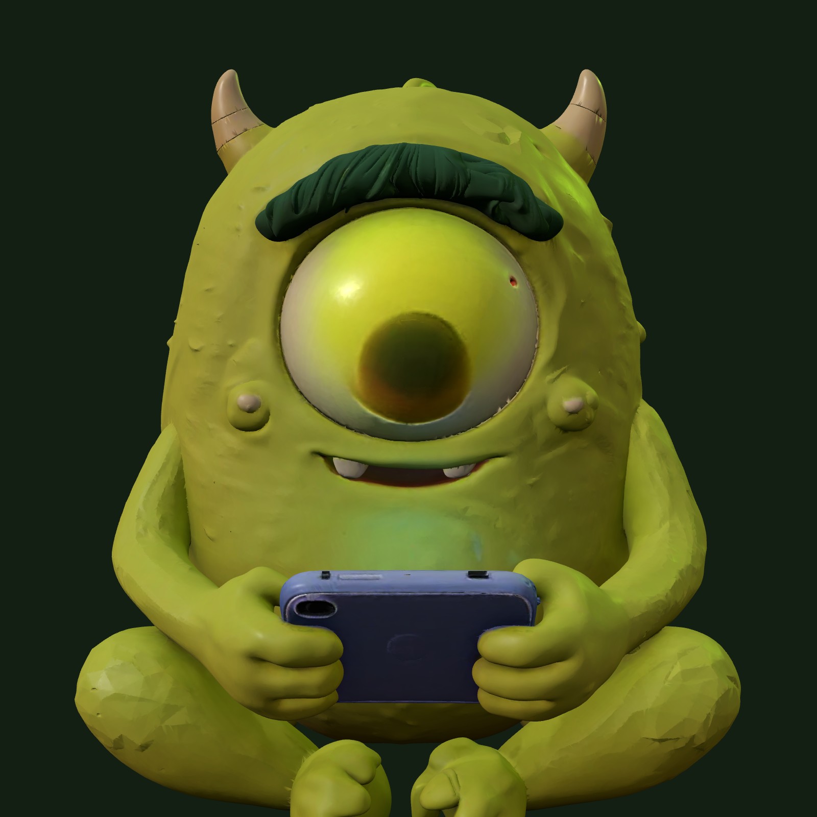 Bazonki sitting cross-legged staring at his phone